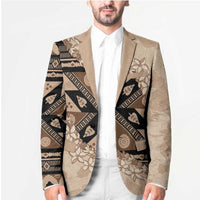 Bula Fiji Plumeria Tagimoucia Salusalu Beige Blazer Kaiviti Masi - Polynesian Pride