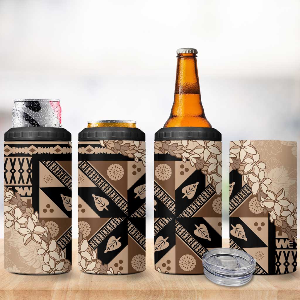 Bula Fiji Plumeria Tagimoucia Salusalu Beige 4 in 1 Can Cooler Tumbler Kaiviti Masi - Polynesian Pride
