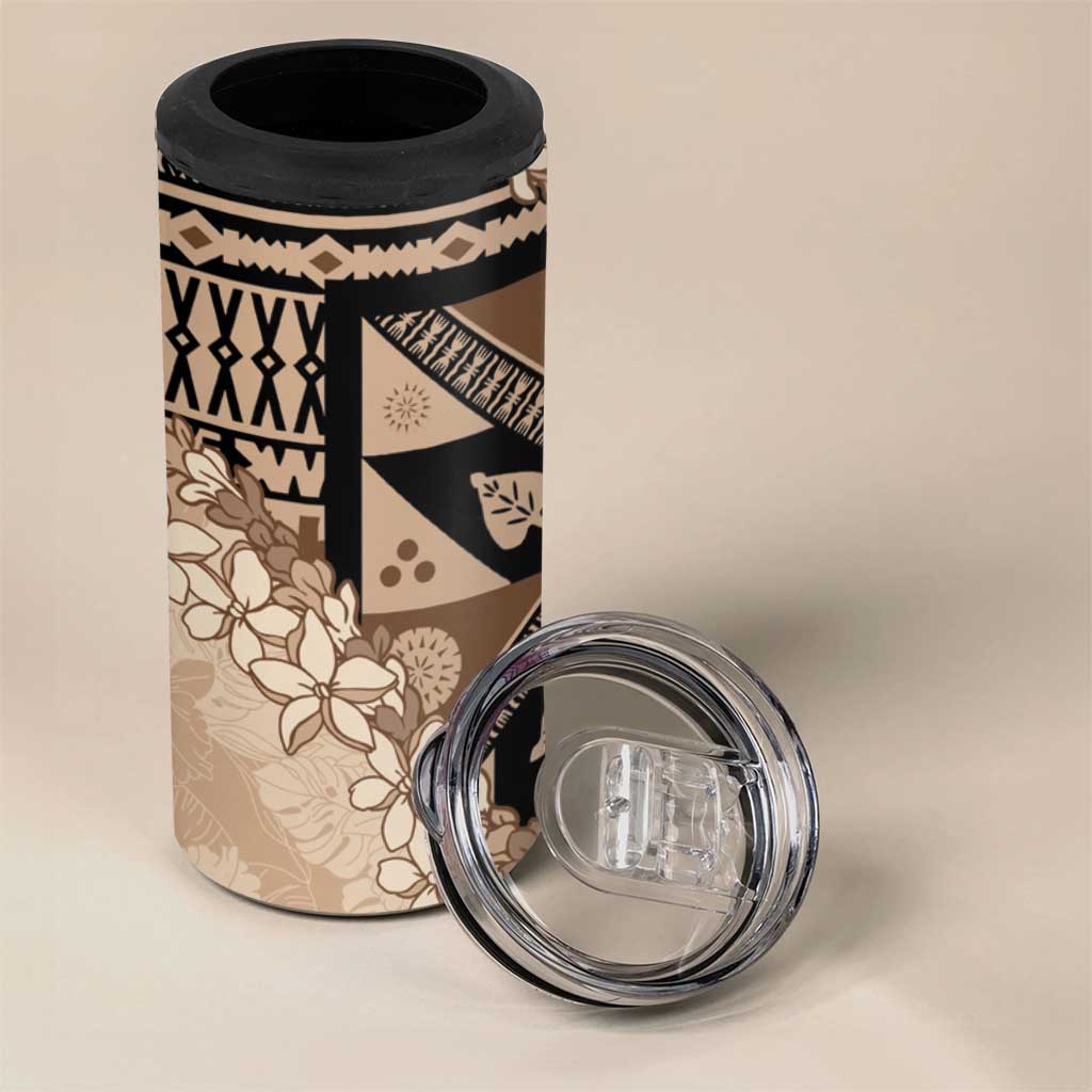 Bula Fiji Plumeria Tagimoucia Salusalu Beige 4 in 1 Can Cooler Tumbler Kaiviti Masi - Polynesian Pride