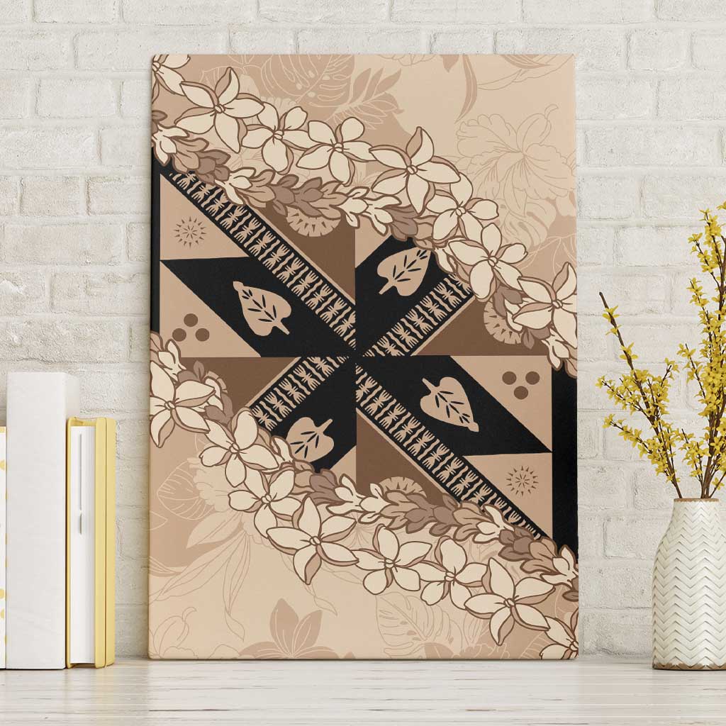 Bula Fiji Plumeria Tagimoucia Salusalu Beige Canvas Wall Art Kaiviti Masi - Polynesian Pride