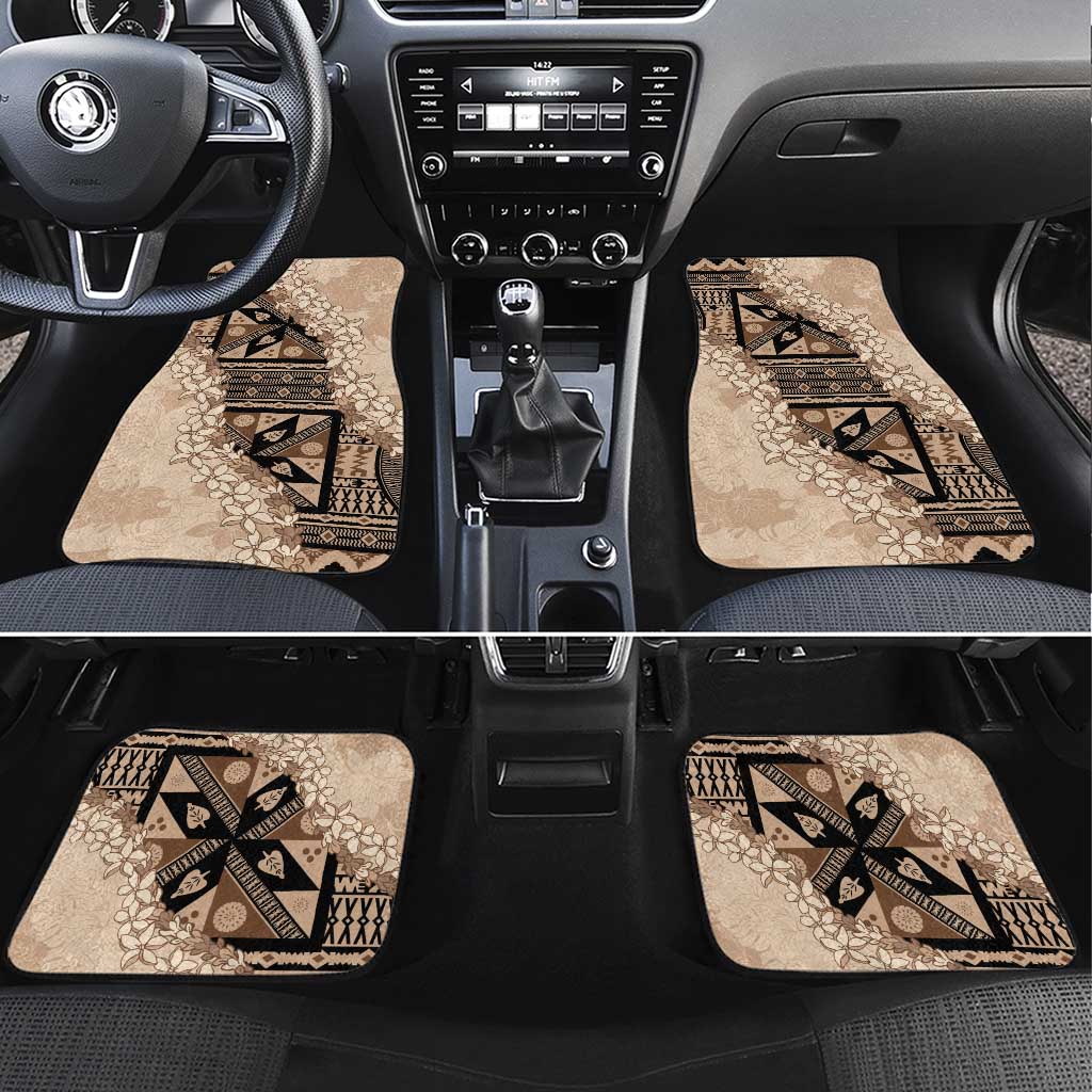 Bula Fiji Plumeria Tagimoucia Salusalu Beige Car Mats Kaiviti Masi - Polynesian Pride