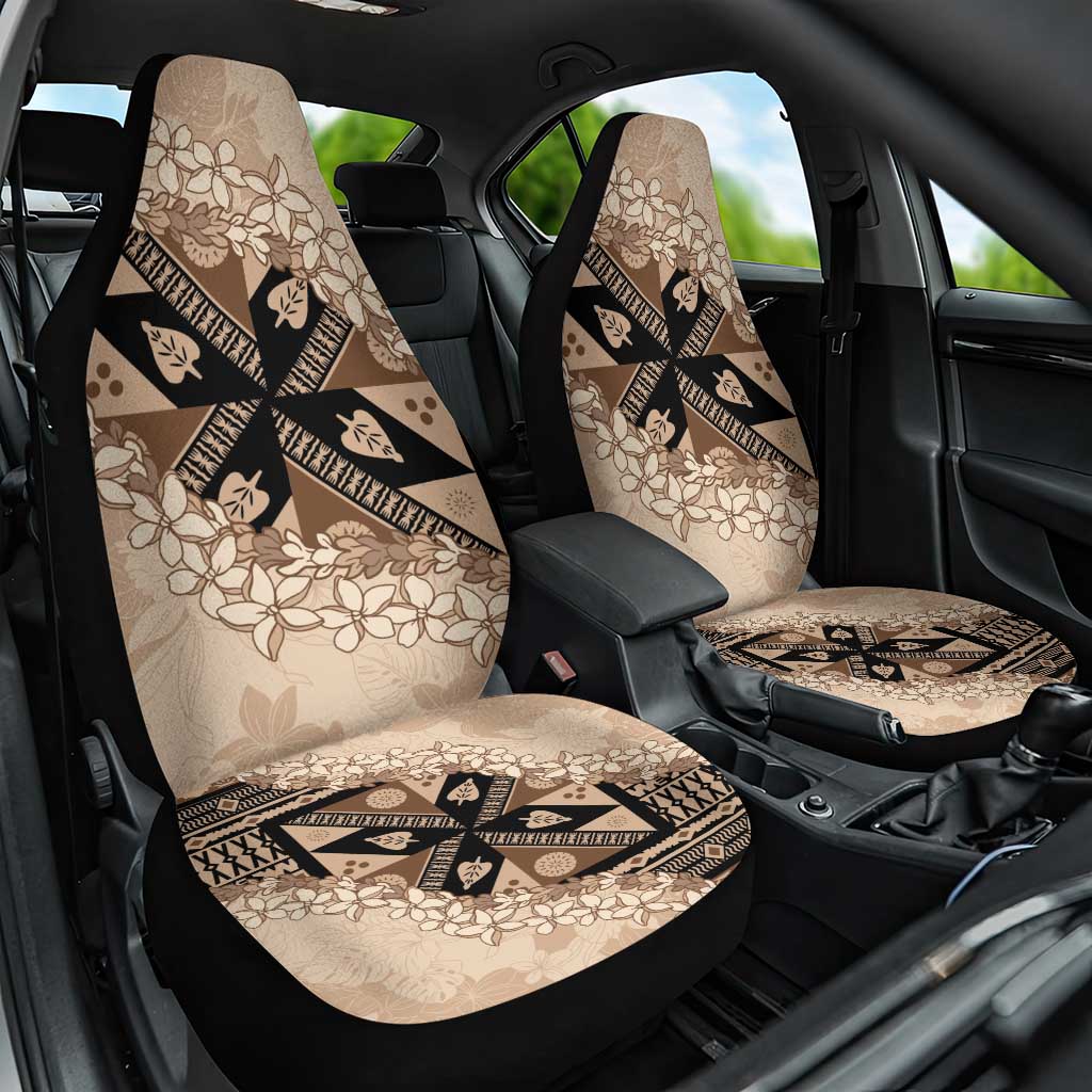 Bula Fiji Plumeria Tagimoucia Salusalu Beige Car Seat Cover Kaiviti Masi - Polynesian Pride