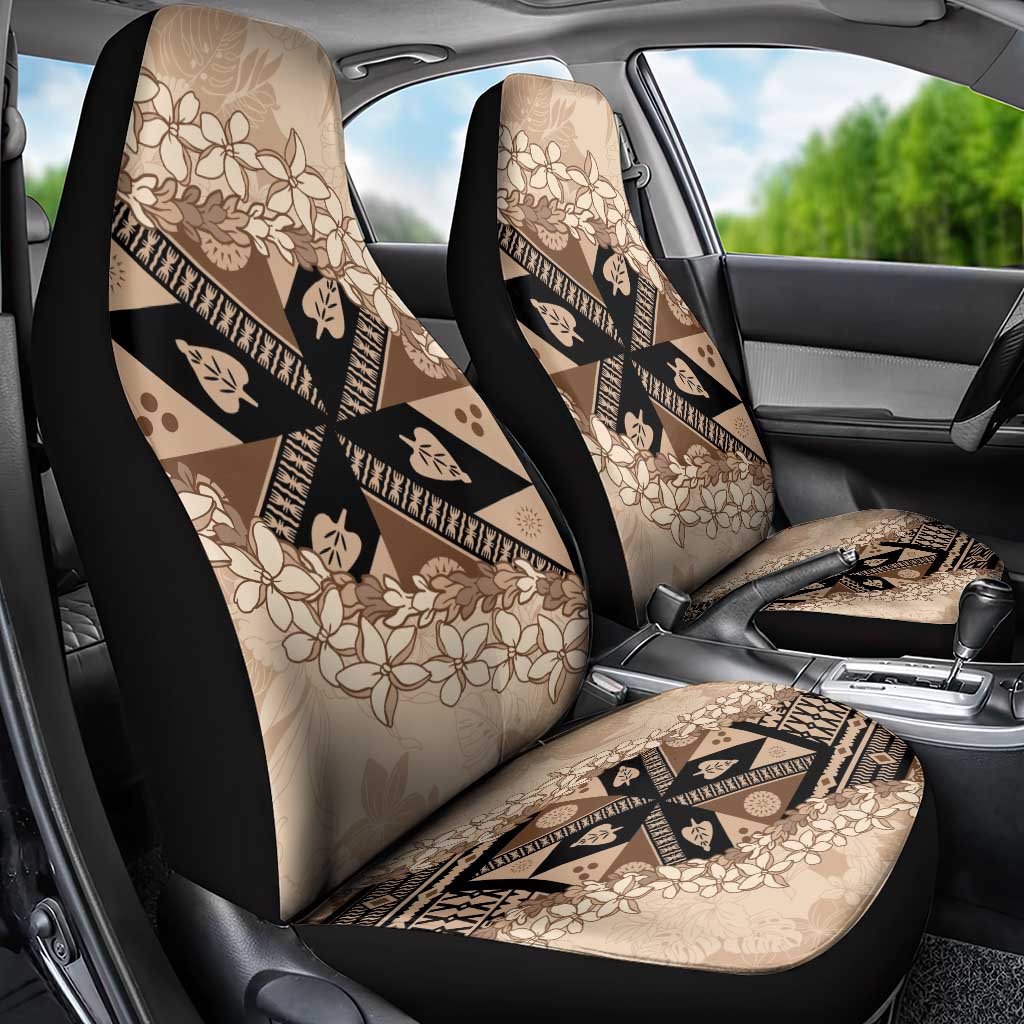 Bula Fiji Plumeria Tagimoucia Salusalu Beige Car Seat Cover Kaiviti Masi - Polynesian Pride