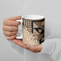 Bula Fiji Plumeria Tagimoucia Salusalu Beige Ceramic Mug Kaiviti Masi - Polynesian Pride