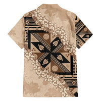 Bula Fiji Plumeria Tagimoucia Salusalu Beige Family Matching Off Shoulder Maxi Dress and Hawaiian Shirt Kaiviti Masi - Polynesian Pride