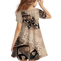 Bula Fiji Plumeria Tagimoucia Salusalu Beige Family Matching Off Shoulder Short Dress and Hawaiian Shirt Kaiviti Masi - Polynesian Pride