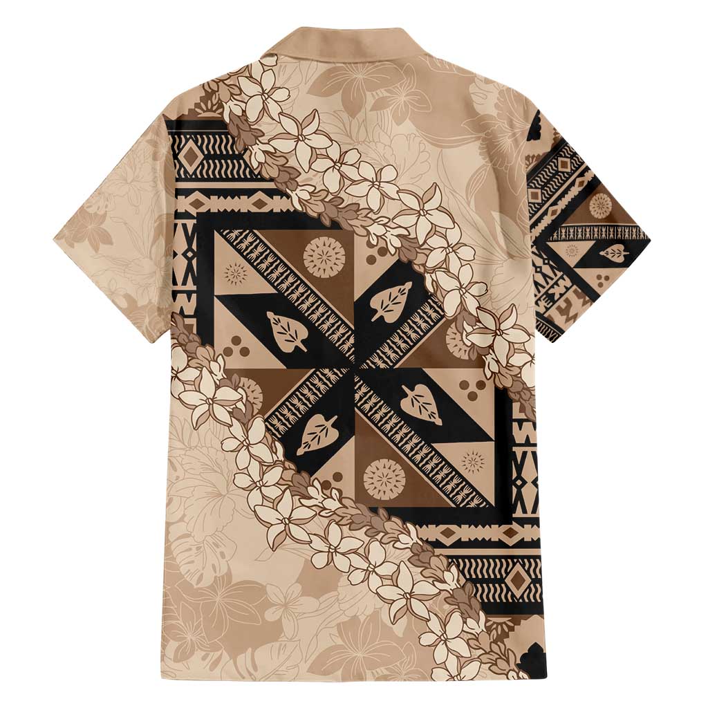 Bula Fiji Plumeria Tagimoucia Salusalu Beige Family Matching Short Sleeve Bodycon Dress and Hawaiian Shirt Kaiviti Masi - Polynesian Pride