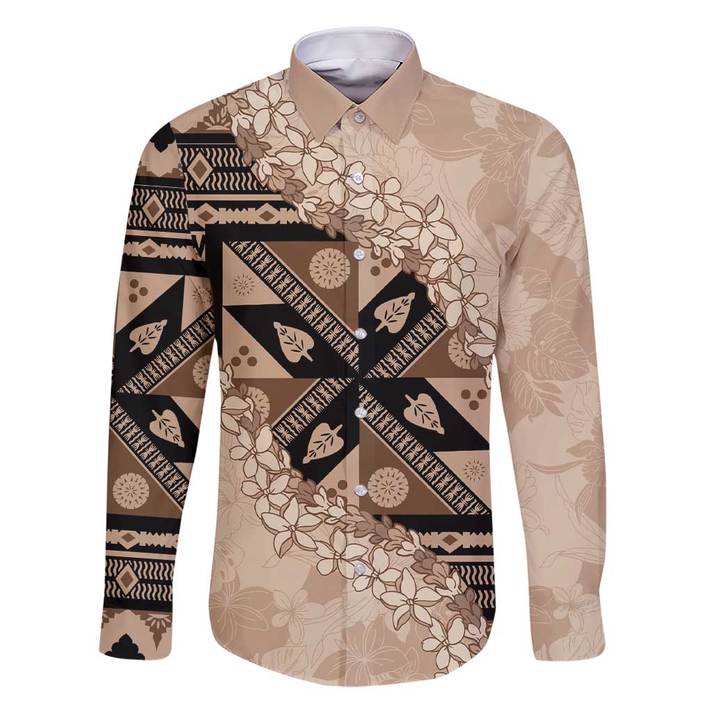 Bula Fiji Plumeria Tagimoucia Salusalu Beige Family Matching Short Sleeve Bodycon Dress and Hawaiian Shirt Kaiviti Masi - Polynesian Pride