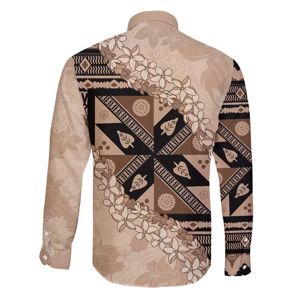 Bula Fiji Plumeria Tagimoucia Salusalu Beige Family Matching Short Sleeve Bodycon Dress and Hawaiian Shirt Kaiviti Masi - Polynesian Pride