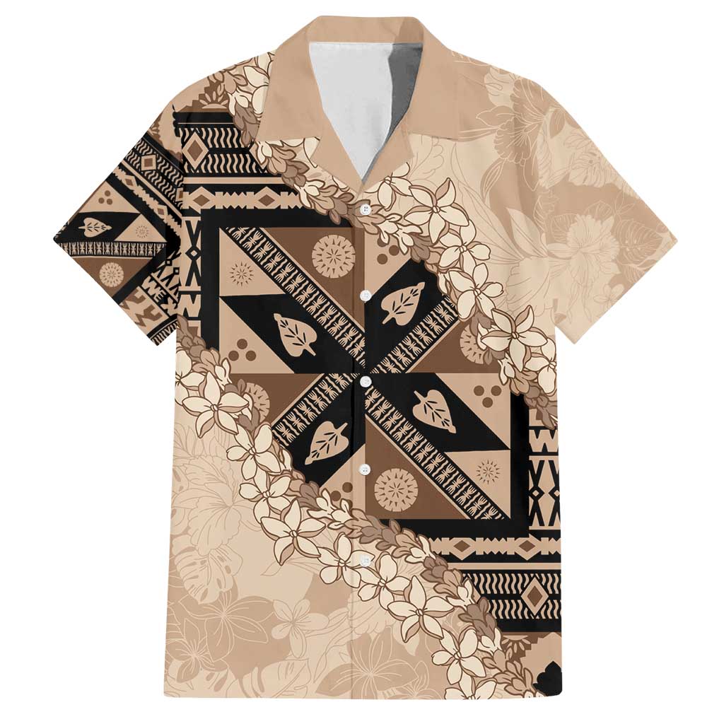 Bula Fiji Plumeria Tagimoucia Salusalu Beige Family Matching Summer Maxi Dress and Hawaiian Shirt Kaiviti Masi - Polynesian Pride