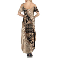Bula Fiji Plumeria Tagimoucia Salusalu Beige Family Matching Summer Maxi Dress and Hawaiian Shirt Kaiviti Masi - Polynesian Pride