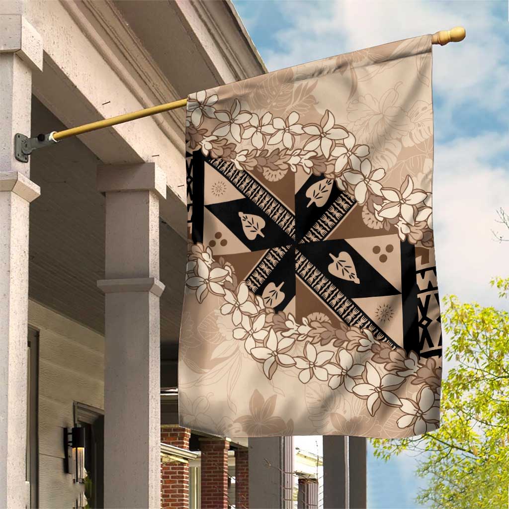 Bula Fiji Plumeria Tagimoucia Salusalu Beige Garden Flag Kaiviti Masi - Polynesian Pride