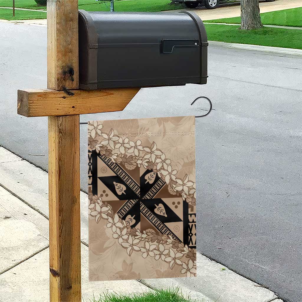 Bula Fiji Plumeria Tagimoucia Salusalu Beige Garden Flag Kaiviti Masi - Polynesian Pride