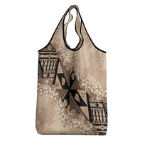 Bula Fiji Plumeria Tagimoucia Salusalu Beige Grocery Bag Kaiviti Masi - Polynesian Pride
