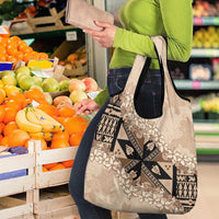 Bula Fiji Plumeria Tagimoucia Salusalu Beige Grocery Bag Kaiviti Masi - Polynesian Pride
