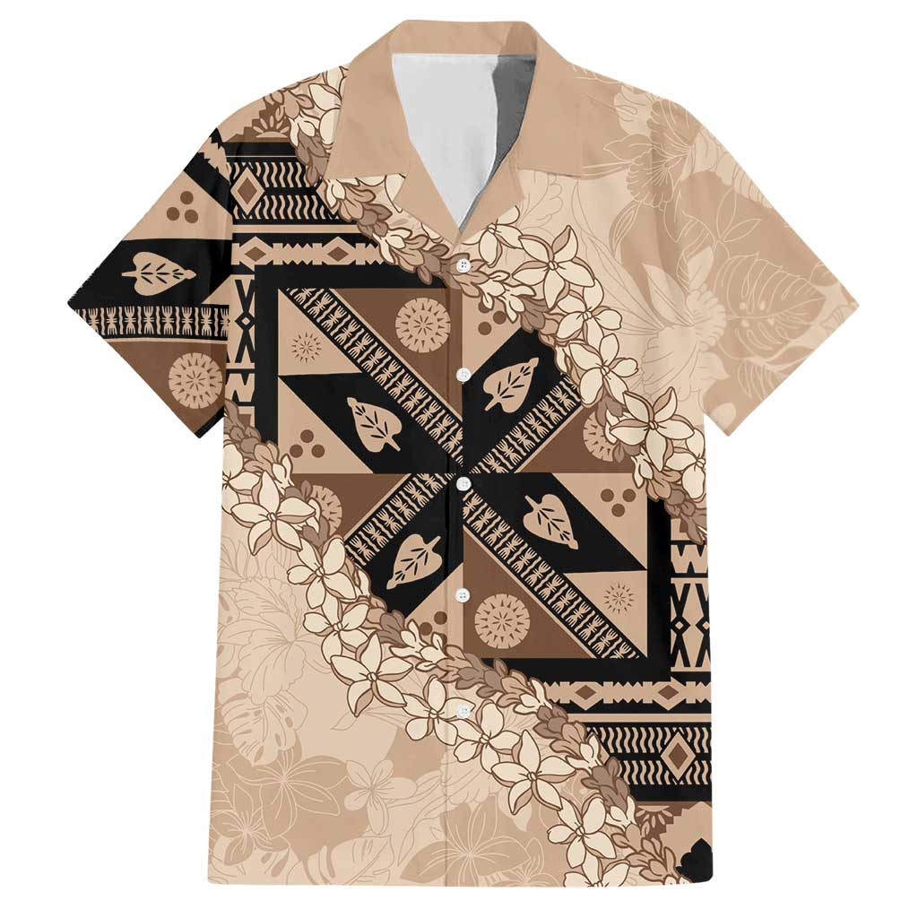 Bula Fiji Plumeria Tagimoucia Salusalu Beige Hawaiian Shirt Kaiviti Masi - Polynesian Pride