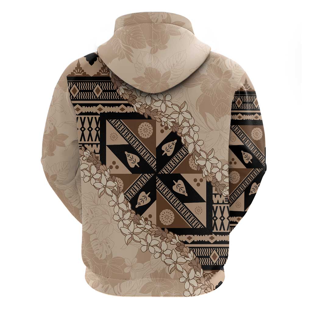 Bula Fiji Plumeria Tagimoucia Salusalu Beige Hoodie Kaiviti Masi - Polynesian Pride
