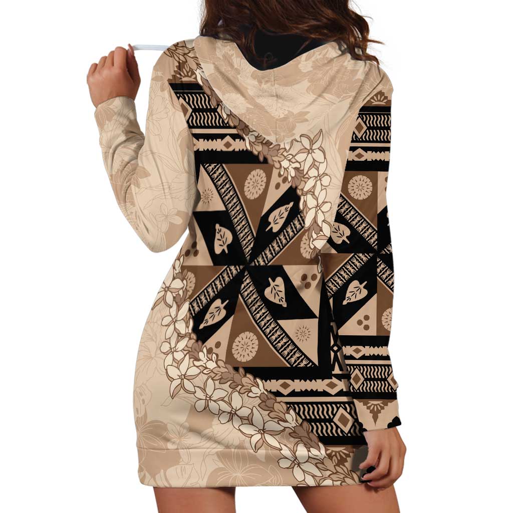 Bula Fiji Plumeria Tagimoucia Salusalu Beige Hoodie Dress Kaiviti Masi - Polynesian Pride