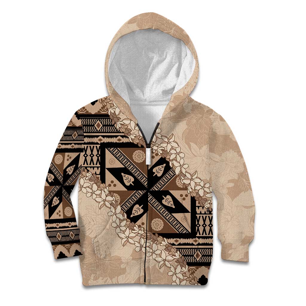 Bula Fiji Plumeria Tagimoucia Salusalu Beige Kid Hoodie Kaiviti Masi - Polynesian Pride