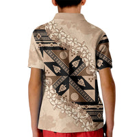 Bula Fiji Plumeria Tagimoucia Salusalu Beige Kid Polo Shirt Kaiviti Masi - Polynesian Pride
