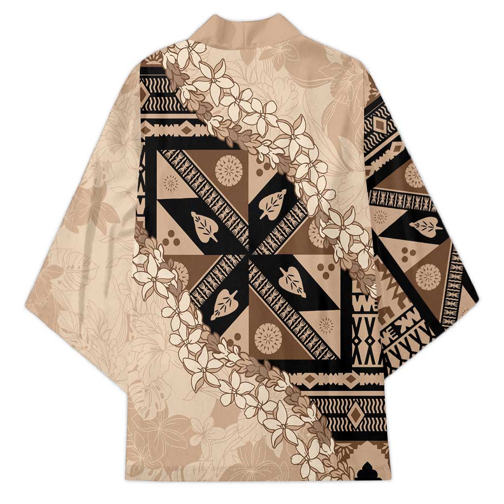 Bula Fiji Plumeria Tagimoucia Salusalu Beige Kimono Kaiviti Masi LT7 - Polynesian Pride