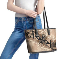 Bula Fiji Plumeria Tagimoucia Salusalu Beige Leather Tote Bag Kaiviti Masi - Polynesian Pride