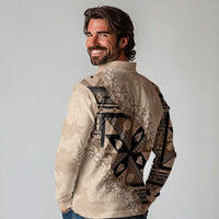 Bula Fiji Plumeria Tagimoucia Salusalu Beige Long Sleeve Polo Shirt Kaiviti Masi - Polynesian Pride