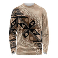 Bula Fiji Plumeria Tagimoucia Salusalu Beige Long Sleeve Shirt Kaiviti Masi - Polynesian Pride
