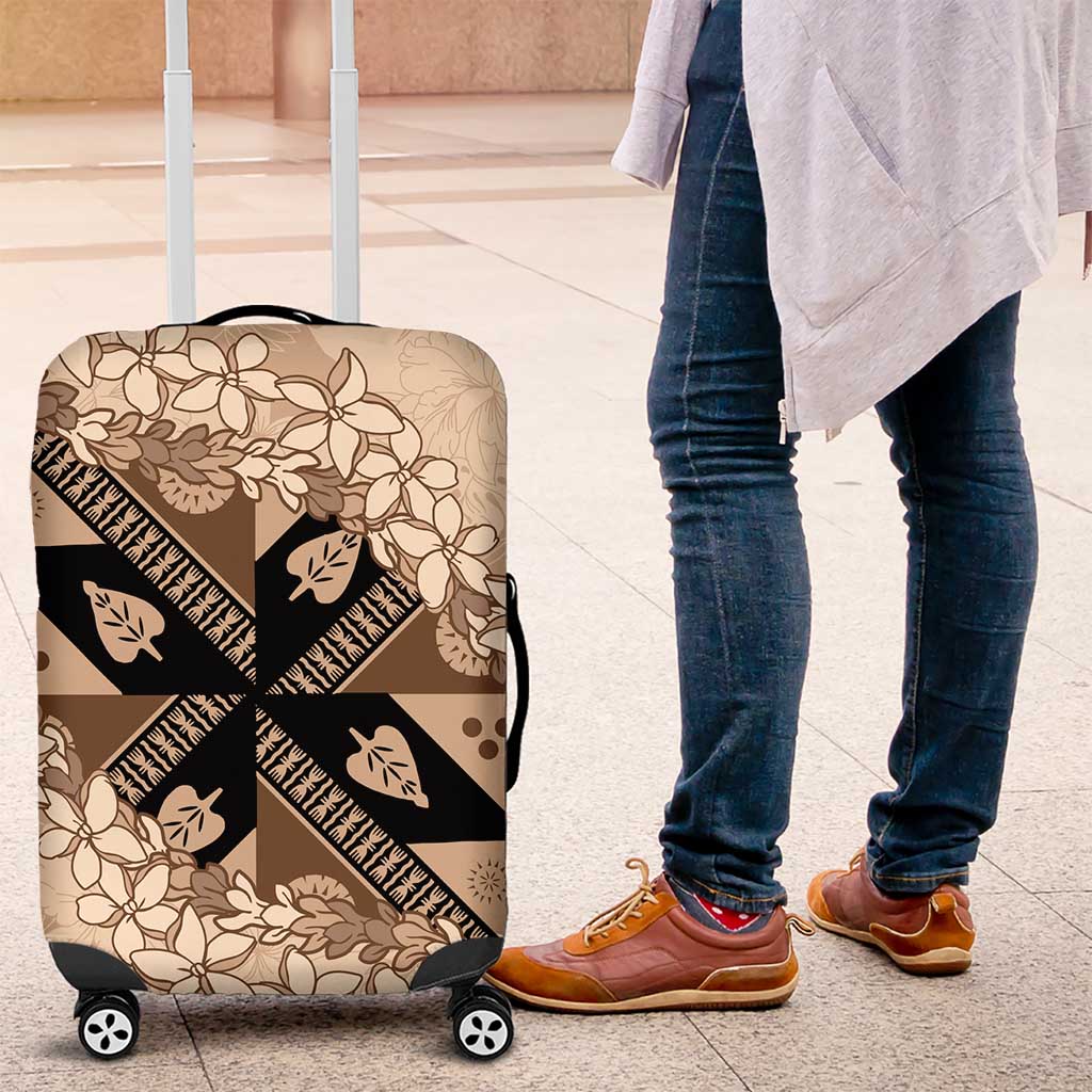 Bula Fiji Plumeria Tagimoucia Salusalu Beige Luggage Cover Kaiviti Masi - Polynesian Pride