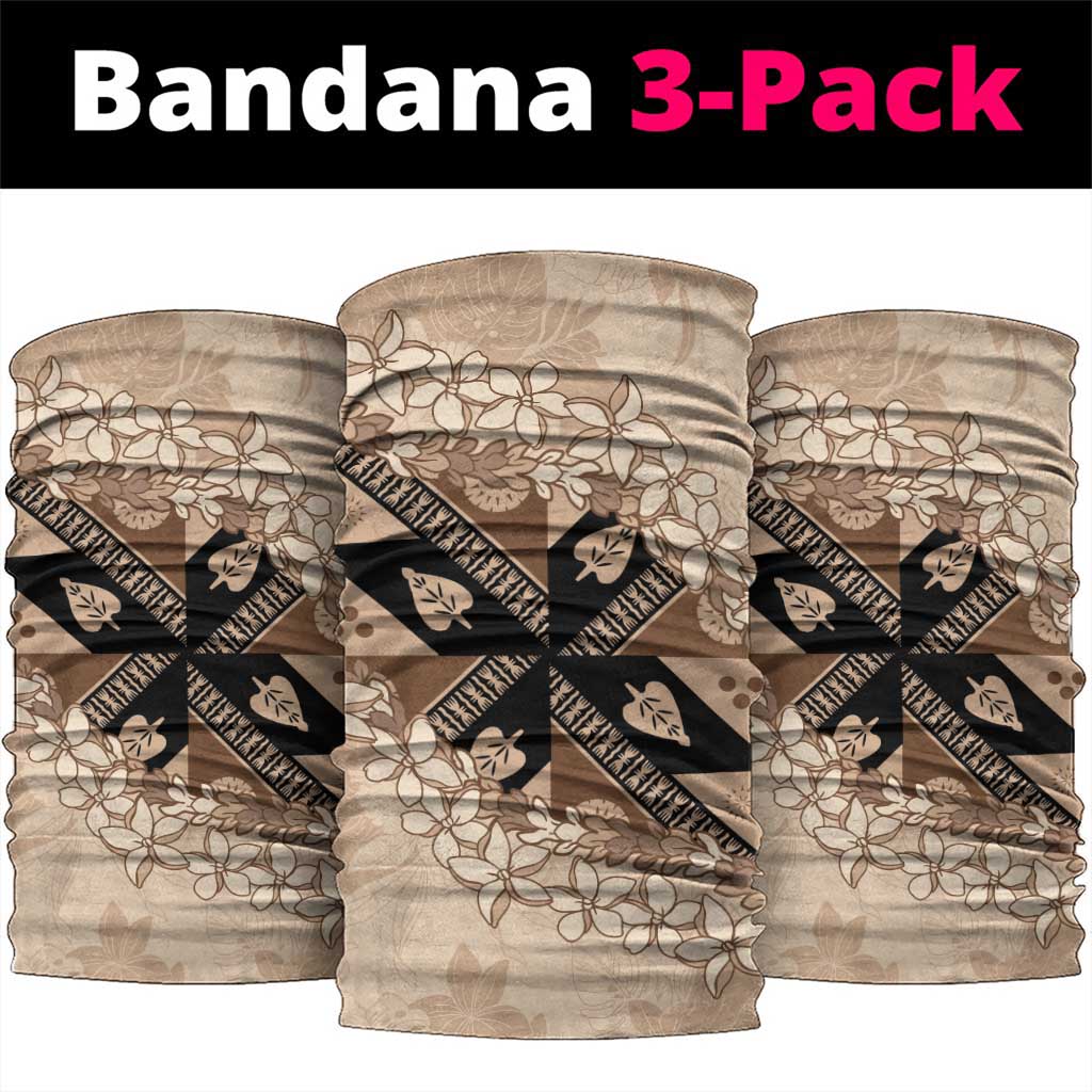 Bula Fiji Plumeria Tagimoucia Salusalu Beige Neck Gaiter Kaiviti Masi - Polynesian Pride