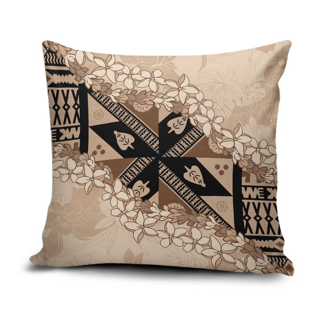 Bula Fiji Plumeria Tagimoucia Salusalu Beige Pillow Cover Kaiviti Masi - Polynesian Pride