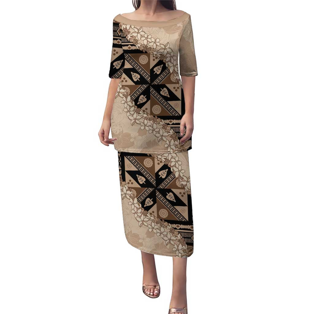 Bula Fiji Plumeria Tagimoucia Salusalu Beige Puletasi Kaiviti Masi - Polynesian Pride