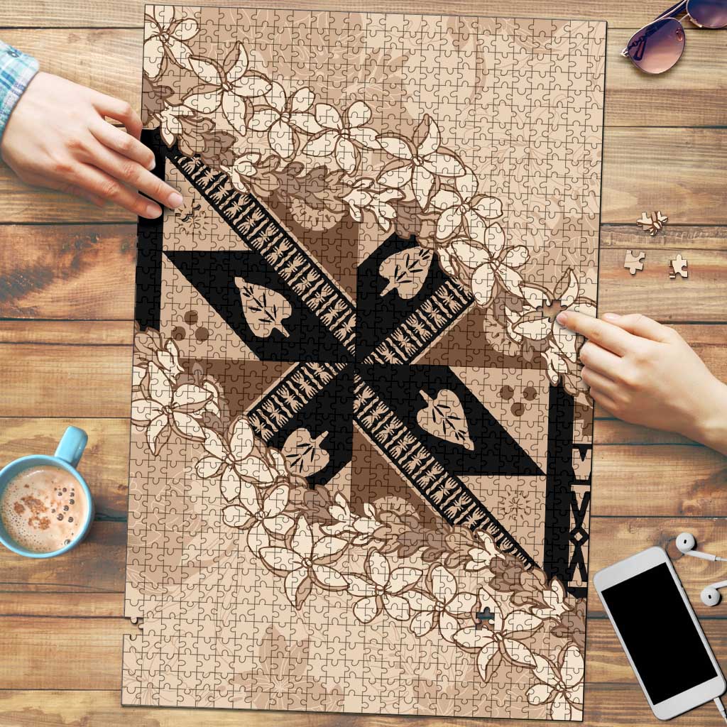 Bula Fiji Plumeria Tagimoucia Salusalu Beige Puzzle Kaiviti Masi - Polynesian Pride