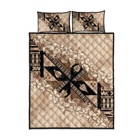 Bula Fiji Plumeria Tagimoucia Salusalu Beige Quilt Bed Set Kaiviti Masi - Polynesian Pride