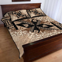 Bula Fiji Plumeria Tagimoucia Salusalu Beige Quilt Bed Set Kaiviti Masi - Polynesian Pride