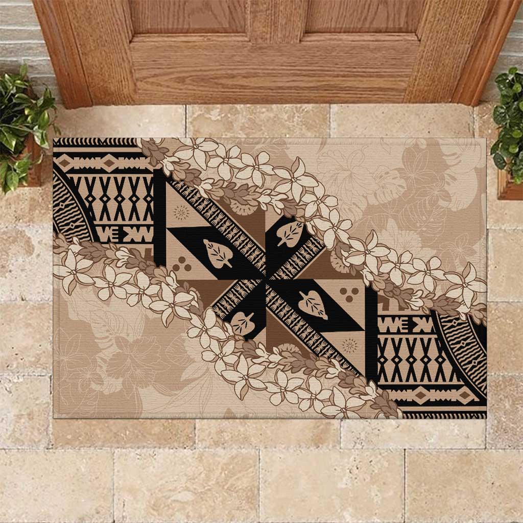 Bula Fiji Plumeria Tagimoucia Salusalu Beige Rubber Doormat Kaiviti Masi - Polynesian Pride