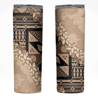 Bula Fiji Plumeria Tagimoucia Salusalu Beige Skinny Tumbler Kaiviti Masi - Polynesian Pride