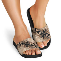 Bula Fiji Plumeria Tagimoucia Salusalu Beige Slide Sandals Kaiviti Masi - Polynesian Pride