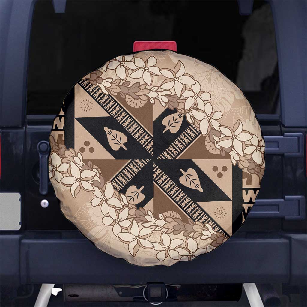 Bula Fiji Plumeria Tagimoucia Salusalu Beige Spare Tire Cover Kaiviti Masi - Polynesian Pride