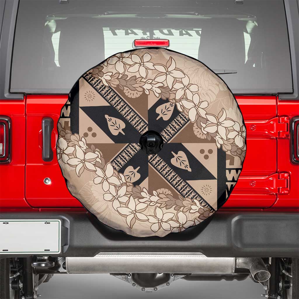 Bula Fiji Plumeria Tagimoucia Salusalu Beige Spare Tire Cover Kaiviti Masi - Polynesian Pride