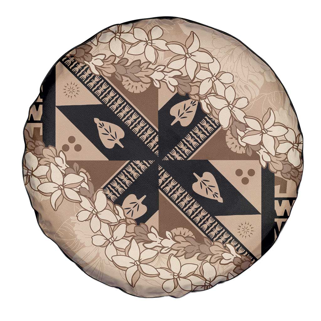 Bula Fiji Plumeria Tagimoucia Salusalu Beige Spare Tire Cover Kaiviti Masi - Polynesian Pride