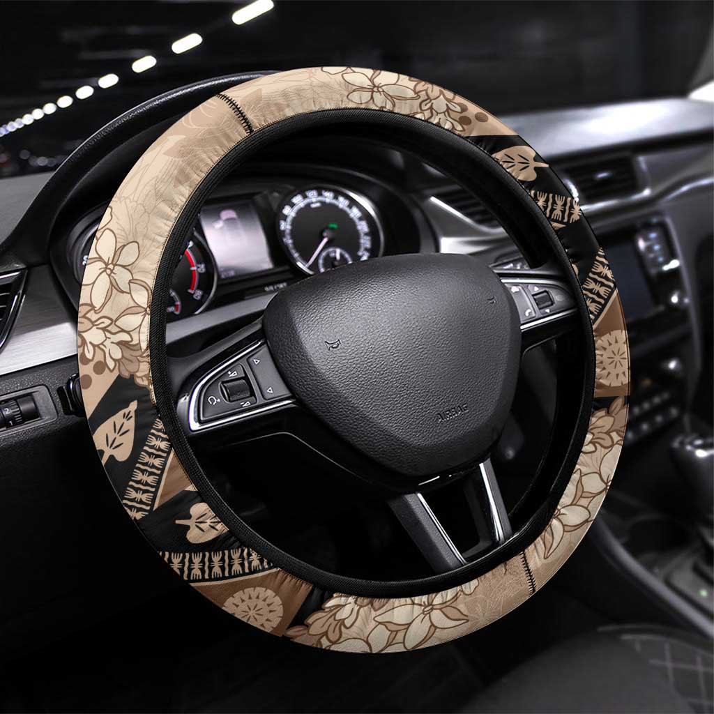 Bula Fiji Plumeria Tagimoucia Salusalu Beige Steering Wheel Cover Kaiviti Masi - Polynesian Pride