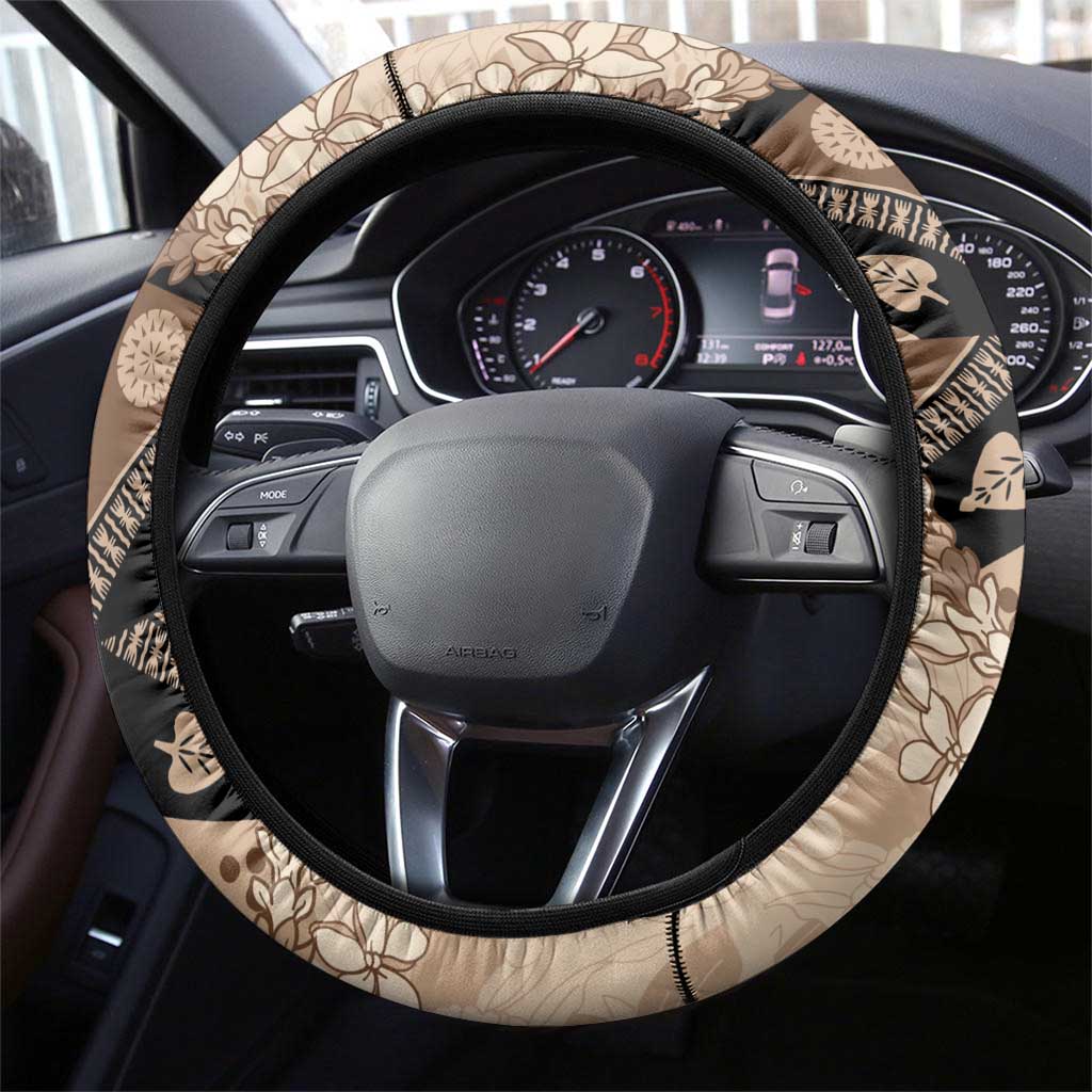 Bula Fiji Plumeria Tagimoucia Salusalu Beige Steering Wheel Cover Kaiviti Masi - Polynesian Pride
