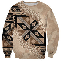 Bula Fiji Plumeria Tagimoucia Salusalu Beige Sweatshirt Kaiviti Masi - Polynesian Pride