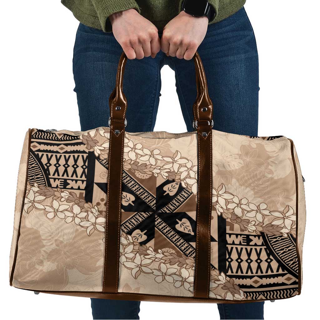 Bula Fiji Plumeria Tagimoucia Salusalu Beige Travel Bag Kaiviti Masi - Polynesian Pride