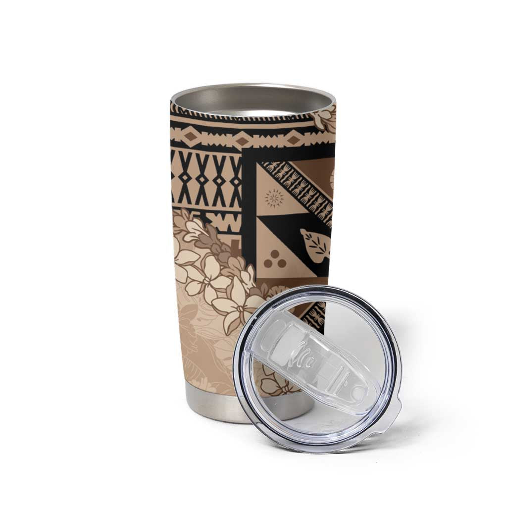 Bula Fiji Plumeria Tagimoucia Salusalu Beige Tumbler Cup Kaiviti Masi - Polynesian Pride