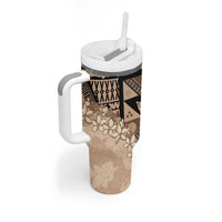 Bula Fiji Plumeria Tagimoucia Salusalu Beige Tumbler With Handle Kaiviti Masi - Polynesian Pride