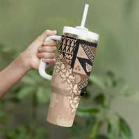 Bula Fiji Plumeria Tagimoucia Salusalu Beige Tumbler With Handle Kaiviti Masi - Polynesian Pride