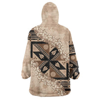 Bula Fiji Plumeria Tagimoucia Salusalu Beige Wearable Blanket Hoodie Kaiviti Masi - Polynesian Pride