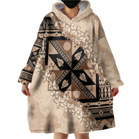 Bula Fiji Plumeria Tagimoucia Salusalu Beige Wearable Blanket Hoodie Kaiviti Masi - Polynesian Pride